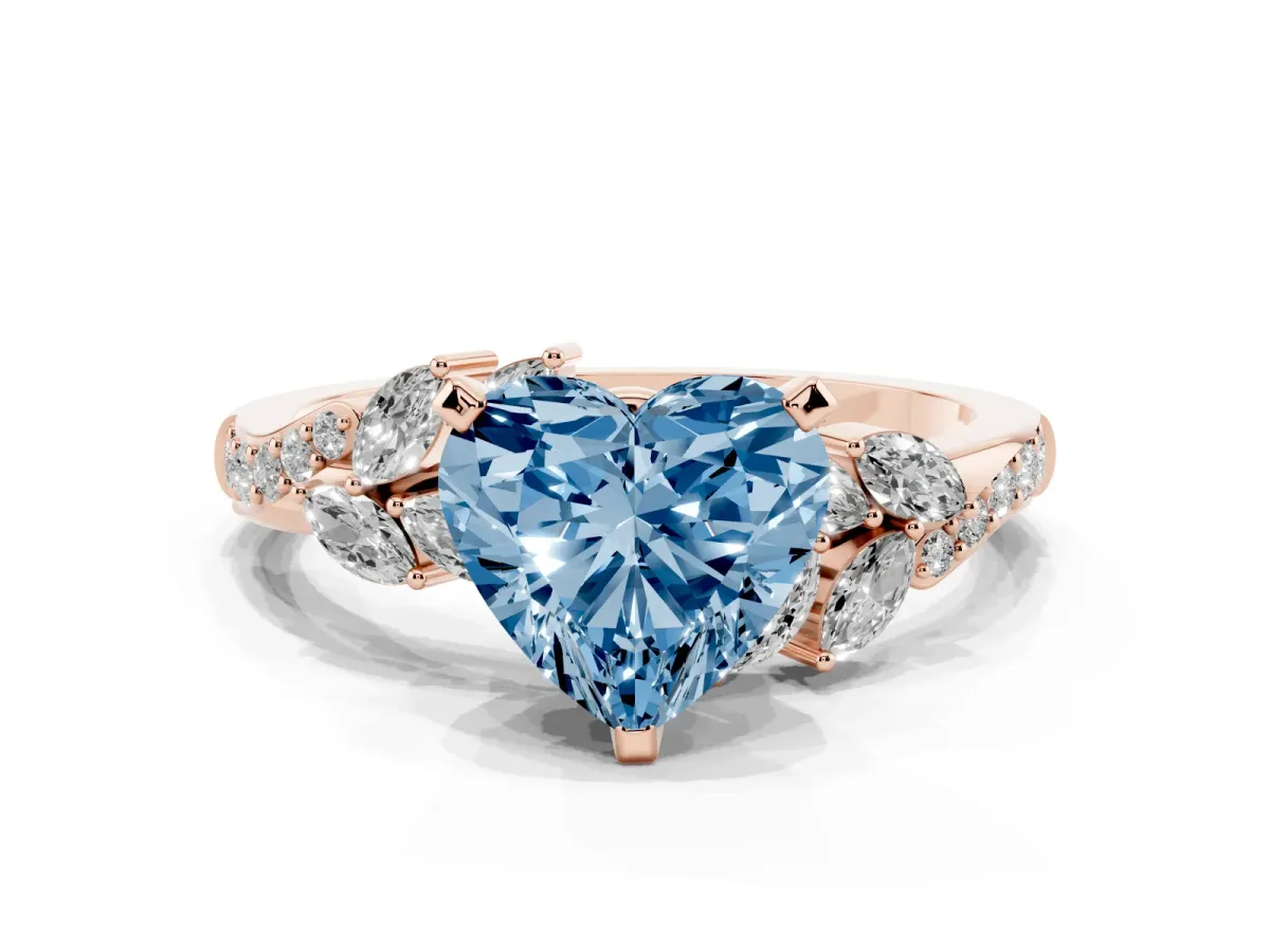 Fancy Blue Heart Cut Solitaire Marquise Twist Band with Six-Prong Setting Rose gold