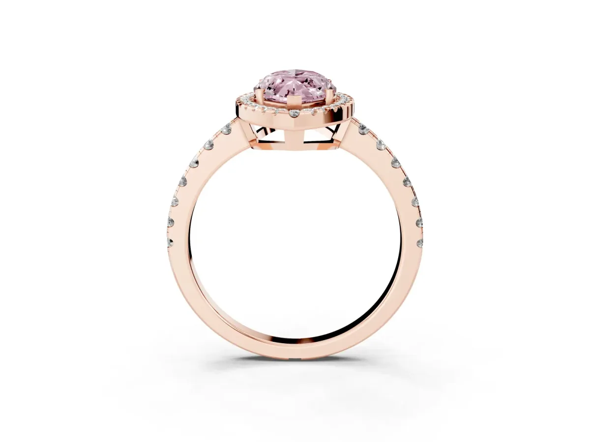 Fancy Pink Marquise Cut Diamond Halo Ring with Pavé Band and Four-Prong Setting Rose gold