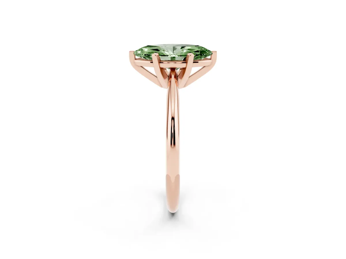 Fancy Green Marquise Cut Cut Solitaire Ring with Four-Prong Setting on a Classic Band Rose gold