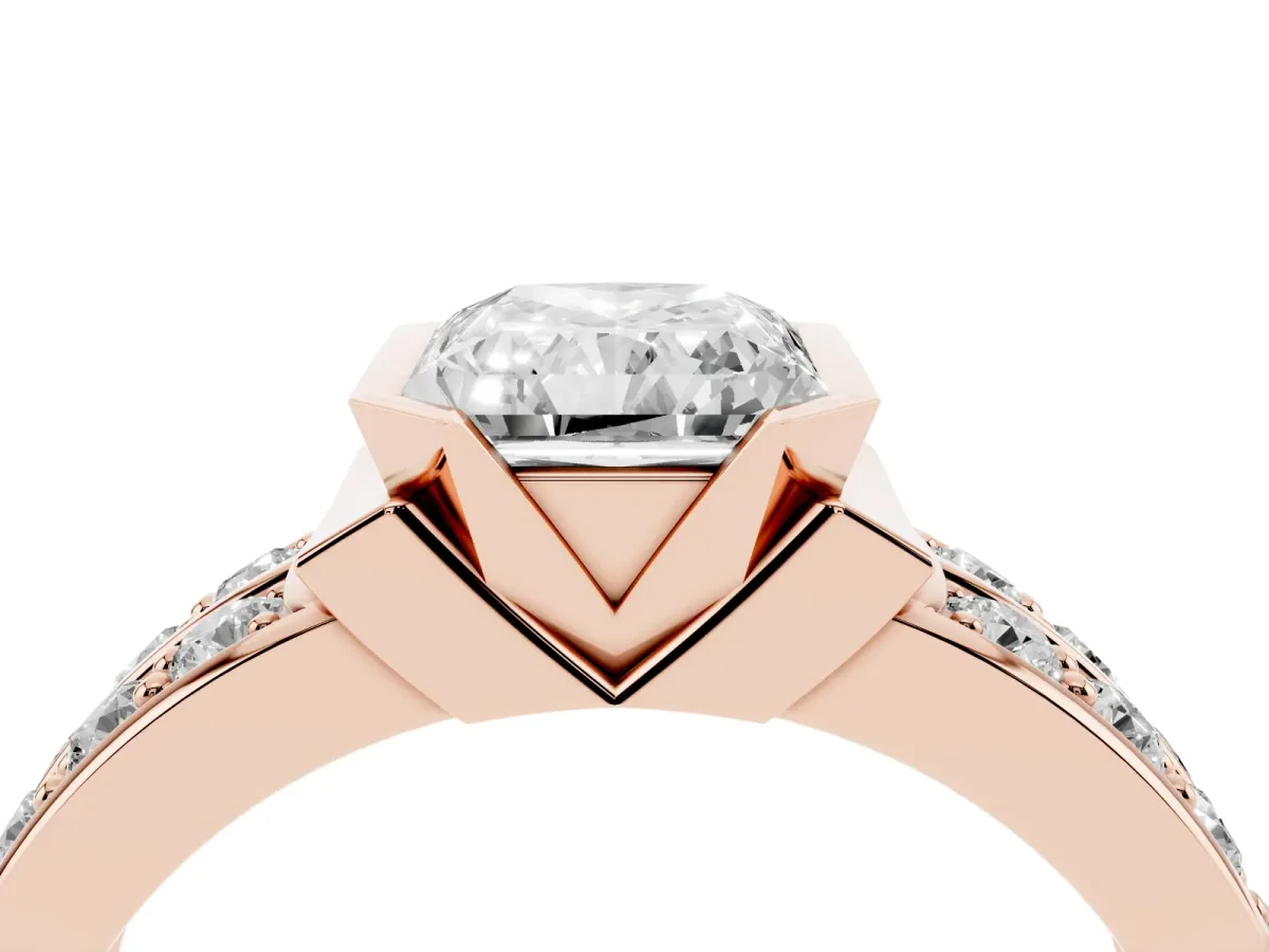 Radiant Cut Brilliant Diamond Channel Set Wide Band Ring with Bezel Setting Rose gold