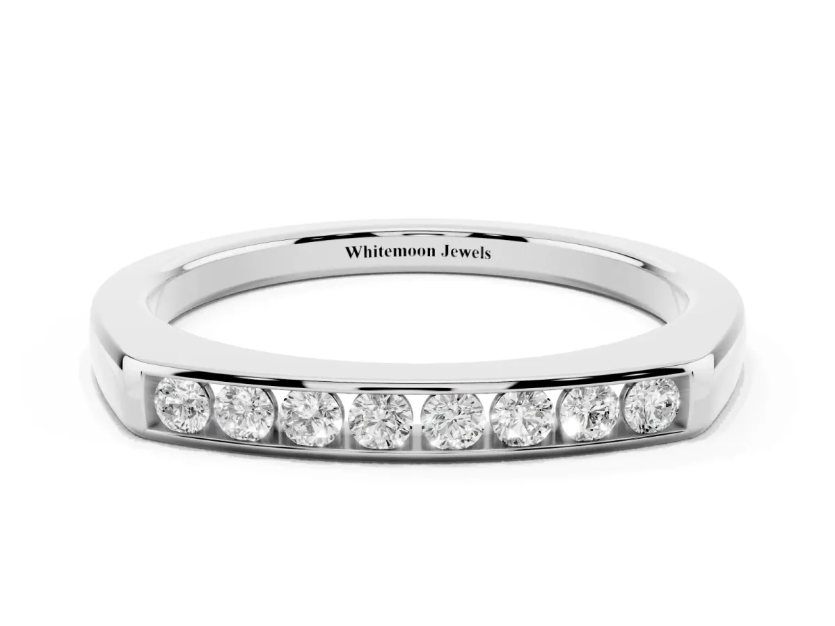 Channel Set Round Diamond Flat Band Silver