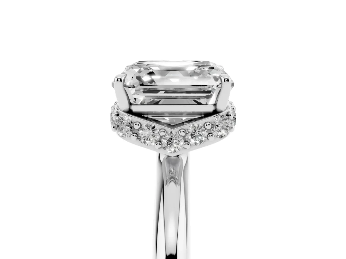 Asscher Cut Brilliant Solitaire Engagement Ring with Six-Prong Setting and Classic Band Silver