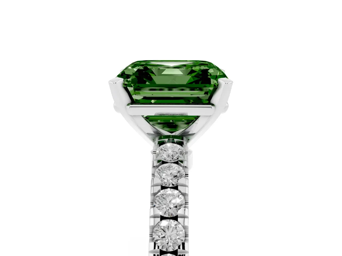 Fancy Green Asscher Cut Solitaire Diamond with Pavé Band and Four-Prong Setting White gold