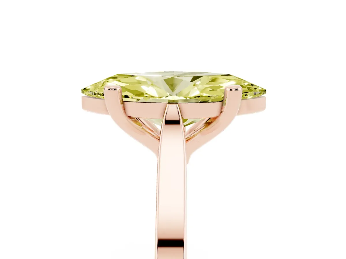 Fancy Yellow Marquise Cut Solitaire Diamond Ring with Four-Prong Setting and Tapered Band Rose gold