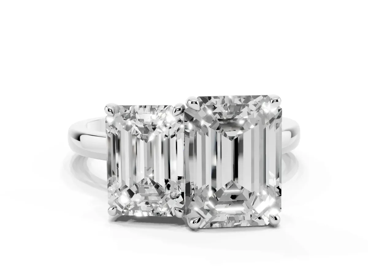 Emerald Cut and Emerald Cut Toi Moi Ring with Prong Setting Silver