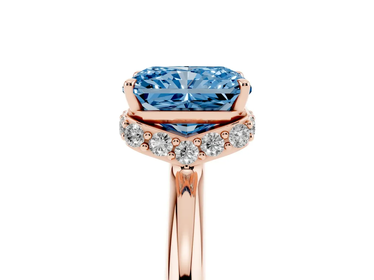 Fancy Blue Radiant Cut Brilliant Solitaire Engagement Ring with Six-Prong Setting and Classic Band Rose gold
