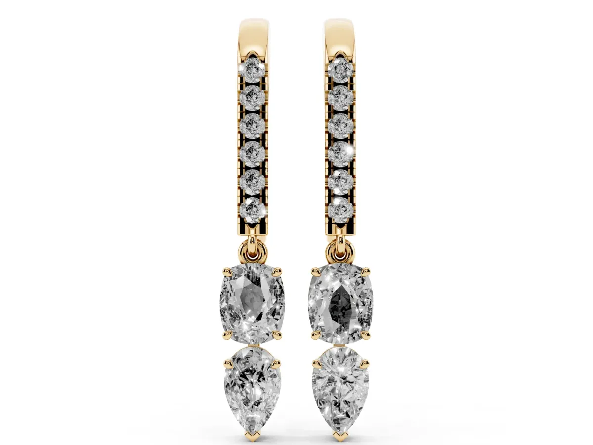Cushion Cut Diamond Multi-Shape Drop Earrings Yellow gold