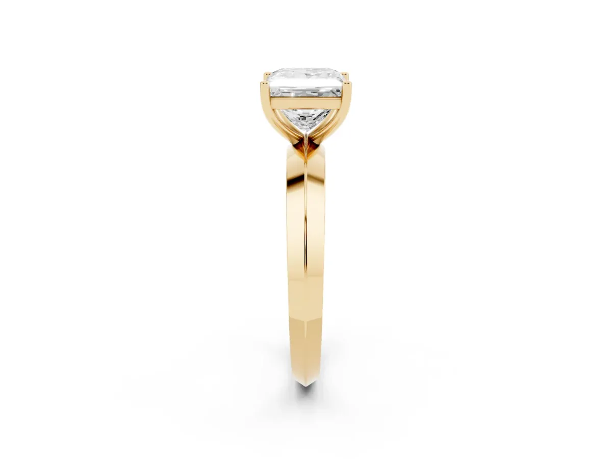 Princess Cut Cut Solitaire Engagement Ring with Flat Band and Four-Prong Setting Yellow gold