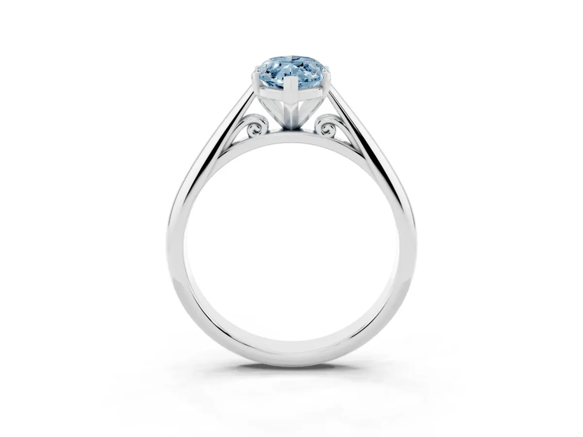 Fancy Blue Marquise Cut Diamond Solitaire Engagement Ring with Cathedral Setting and Four-Prong Mount White gold