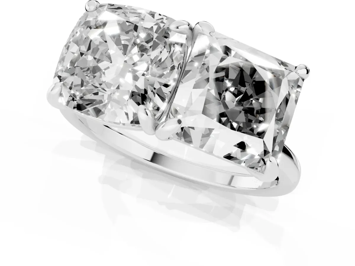 Cushion and Princess Toi Moi Ring with Prong Setting and Plain Band Silver