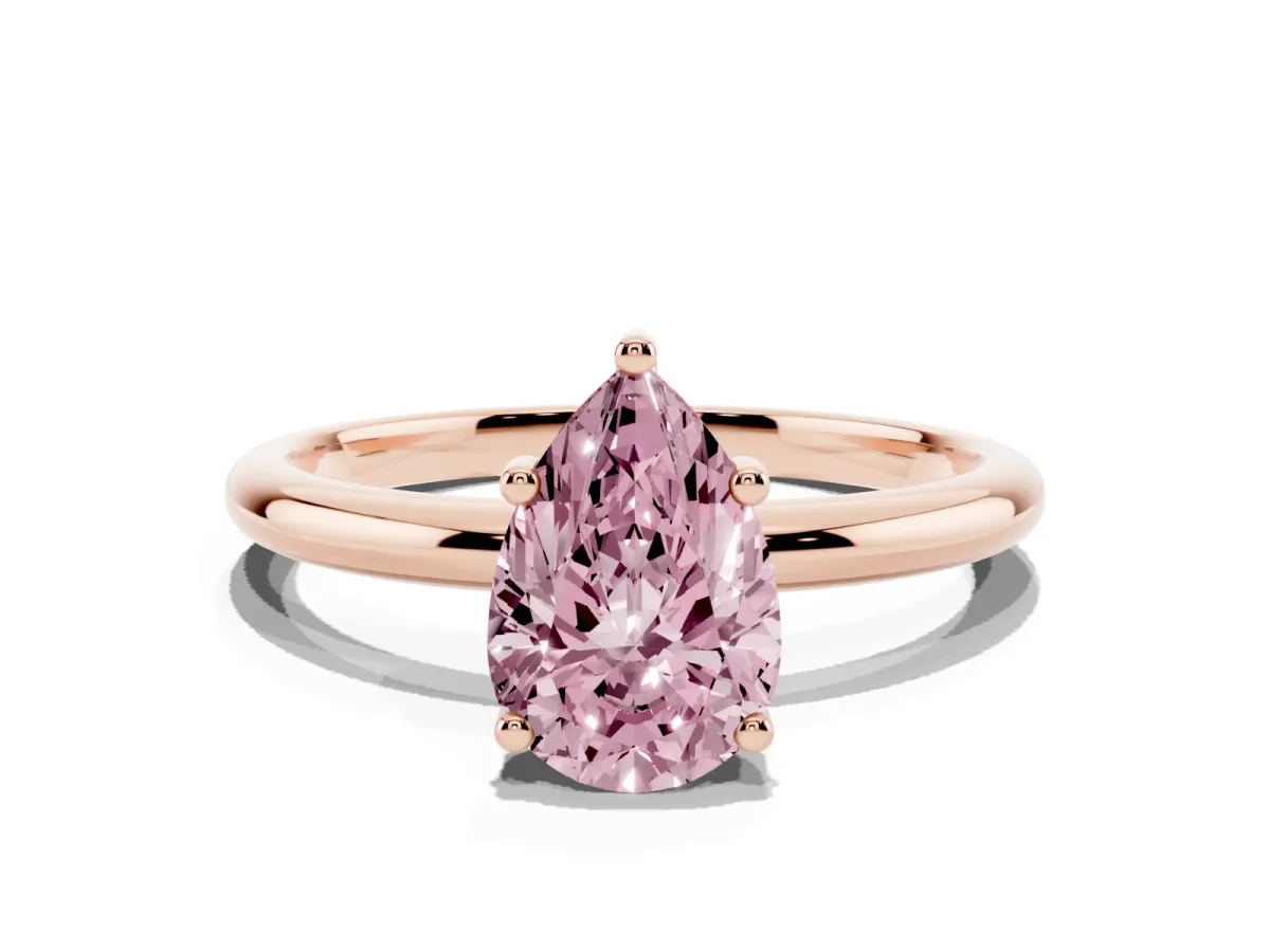 Fancy Pink Pear Cut Cut Solitaire Engagement Ring with Four-Prong Setting and Classic Band Rose gold