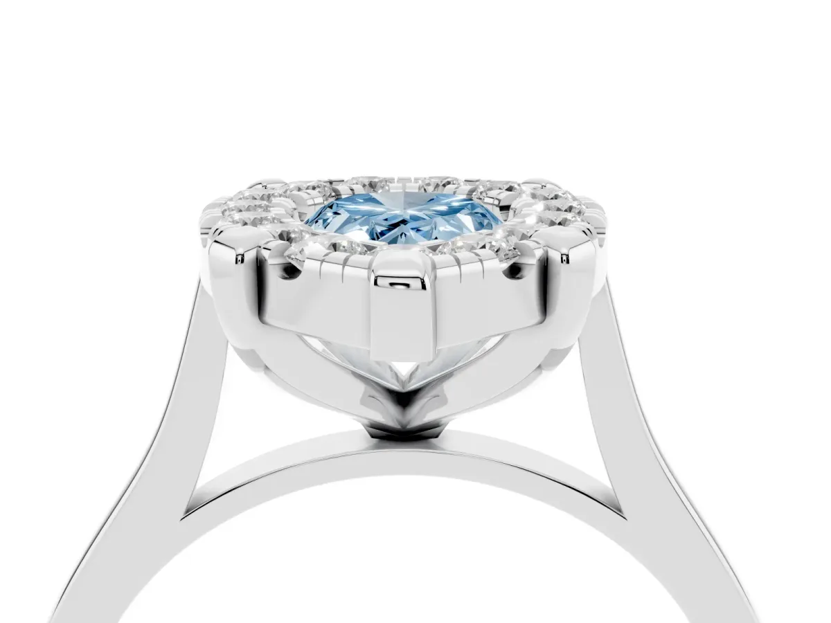 Fancy Blue Pear Cut Diamond Cluster Halo Solitaire with Four-Prong Setting Silver