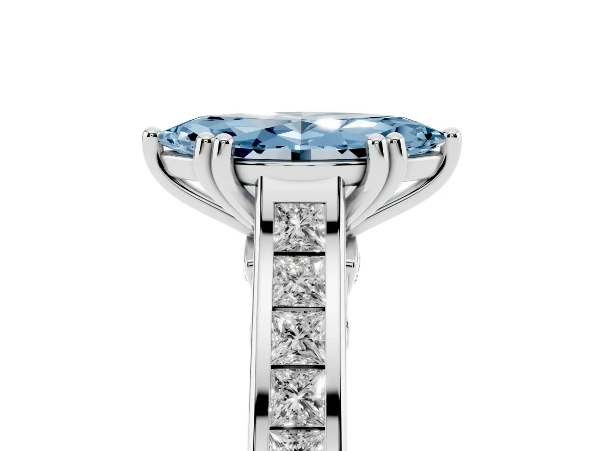 Fancy Blue Marquise Cut Cut Channel Set Solitaire Engagement Ring with Prong Setting Silver