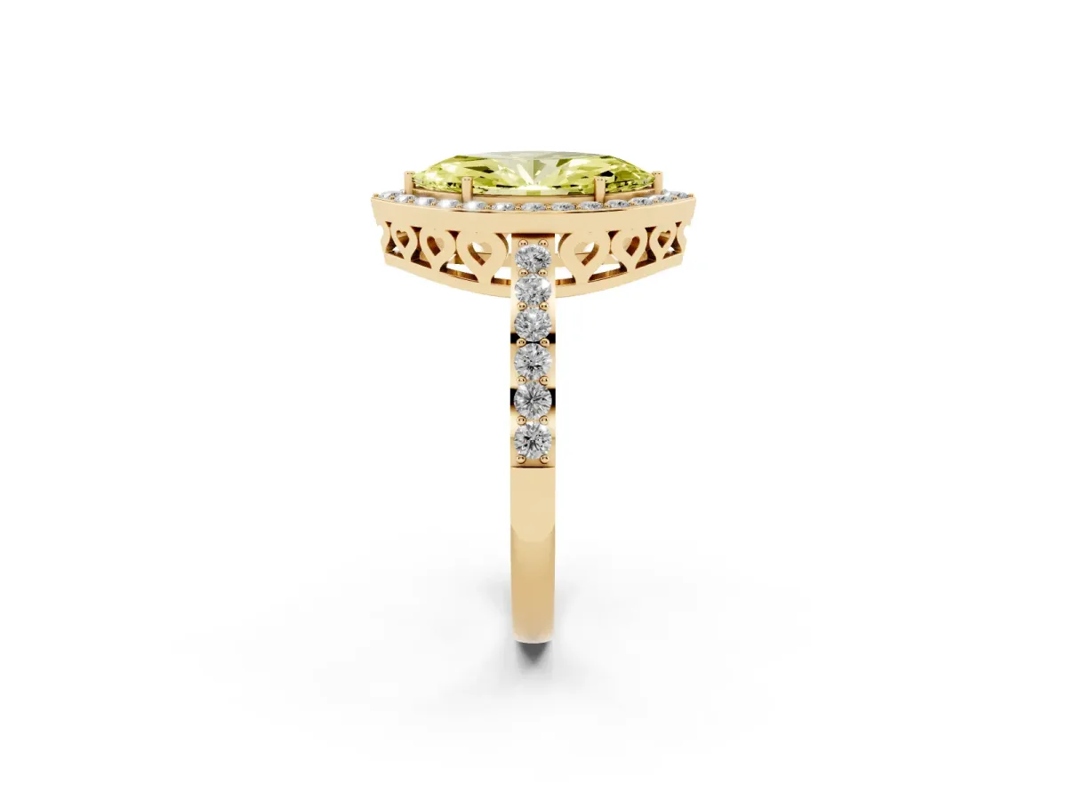 Fancy Yellow Marquise Cut Halo Diamond Pavé Band Ring with Prong Setting Yellow gold
