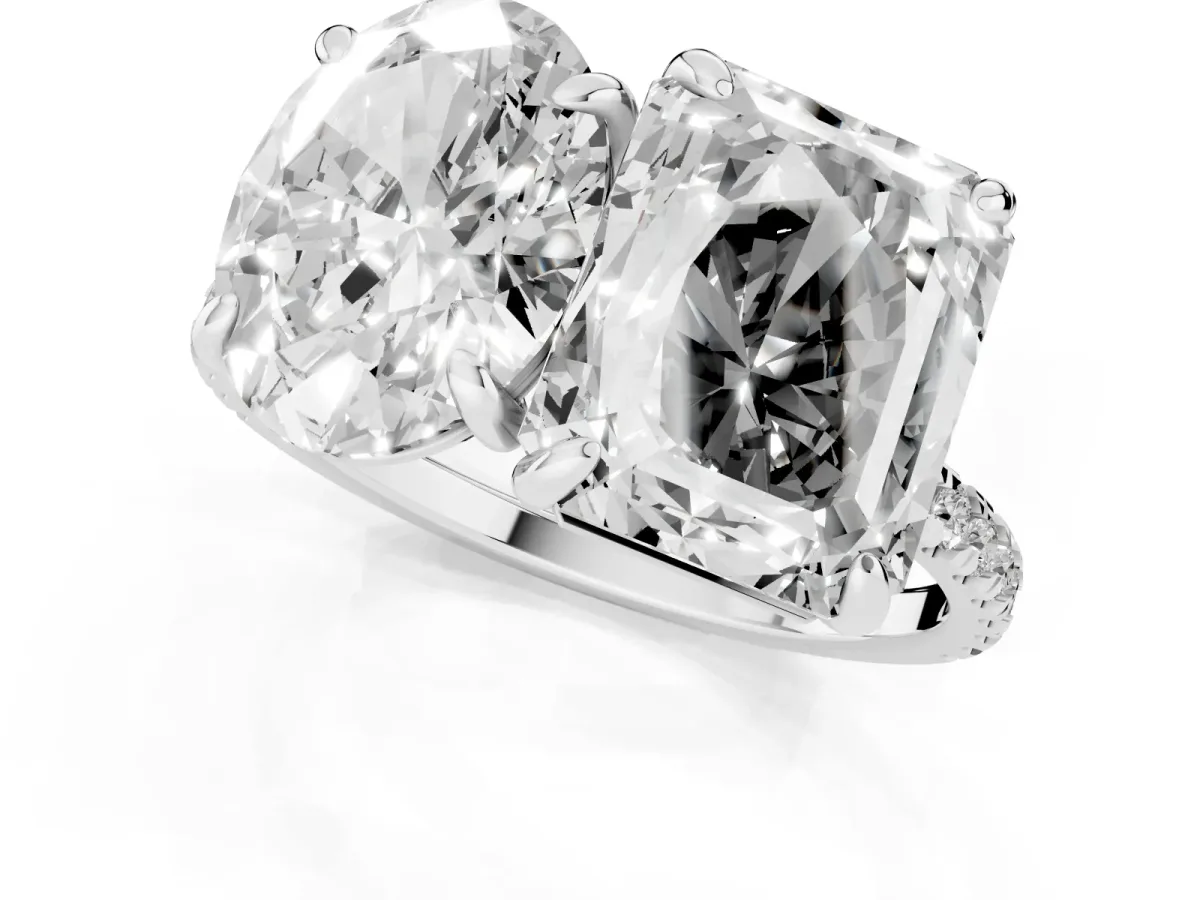 Oval and Radiant Toi Moi Ring with Prong Setting and Pave Band Silver