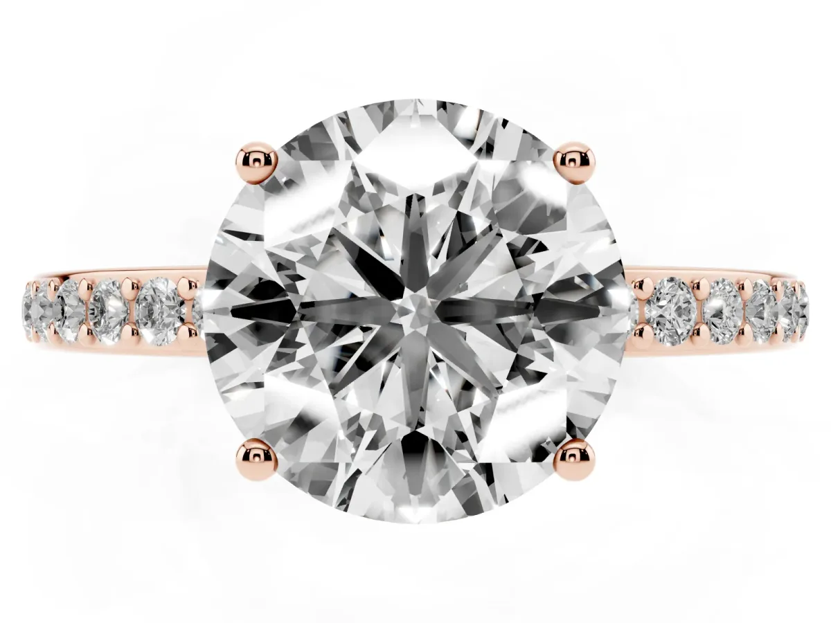 Round Cut Cut Diamond Pavé Band Ring with Four-Prong Setting Rose gold