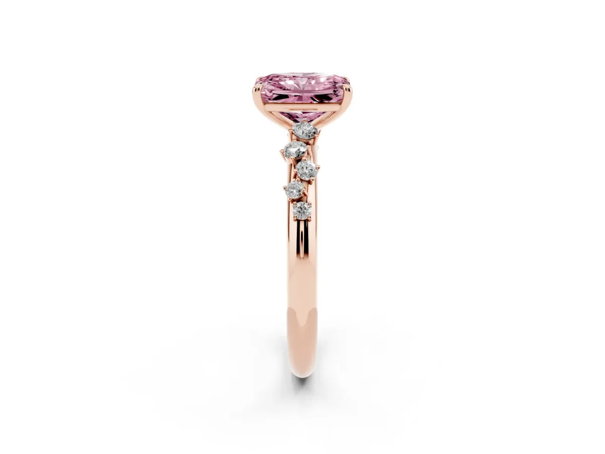 Fancy Pink Radiant Cut Diamond Cluster Prong-Set Solitaire Ring Rose gold