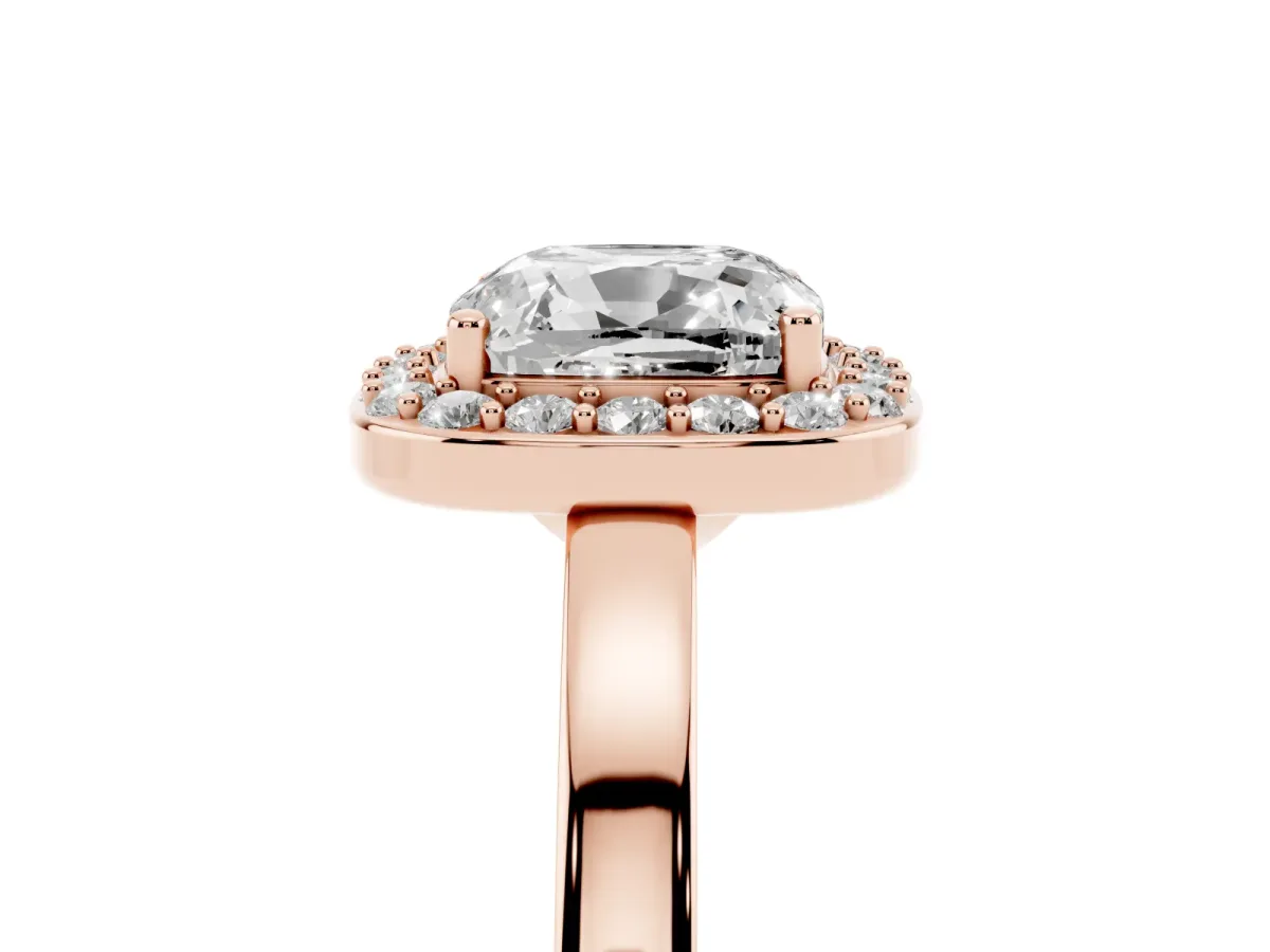 Cushion Cut Halo Diamond Ring with Solitaire Band and Prong Setting Rose gold