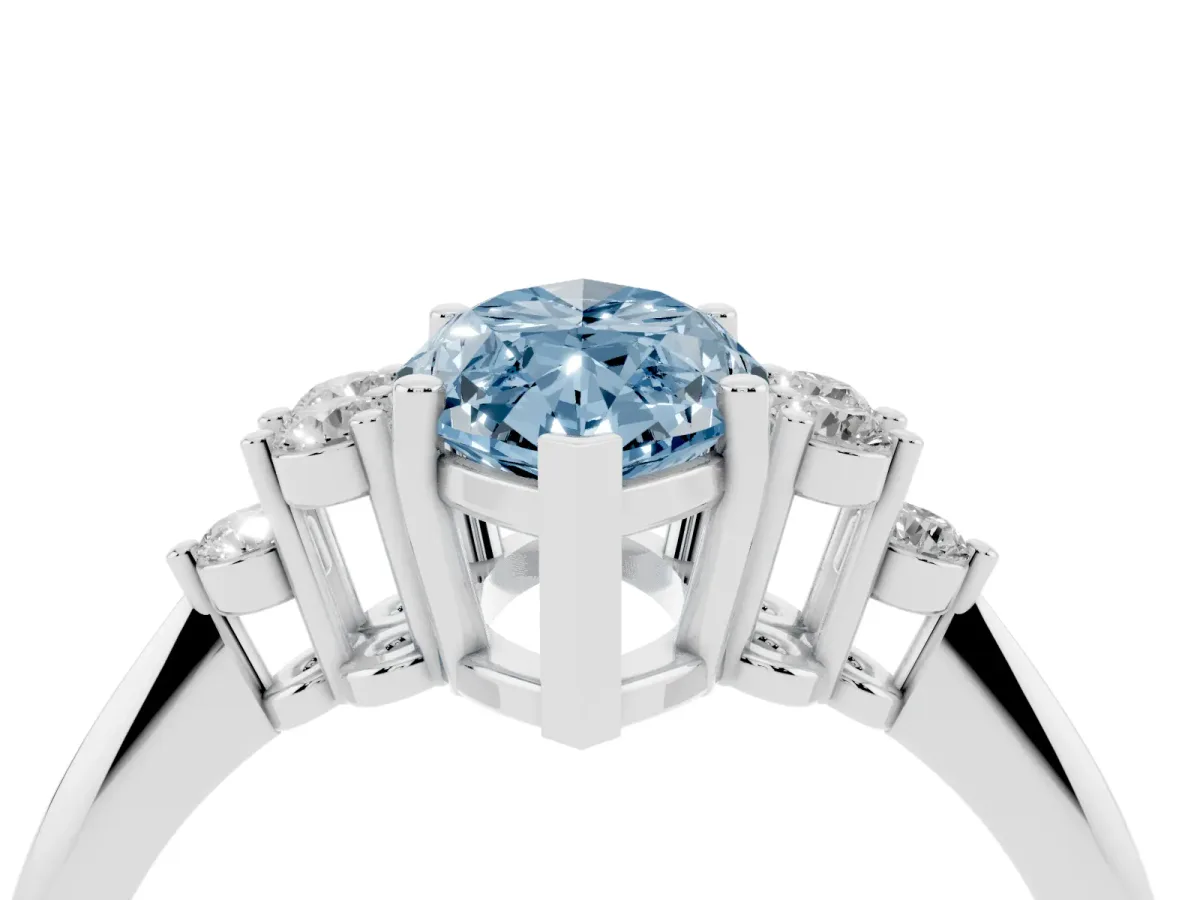 Fancy Blue Marquise Cut Cut Diamond Cluster Ring with Solitaire Band and Four-Prong Setting Silver