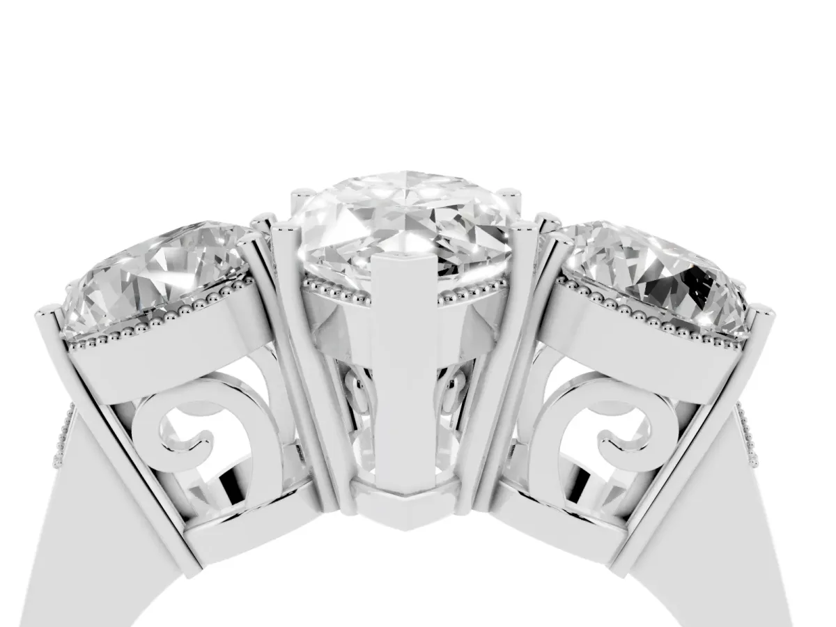 Three-Stone Marquise Cut Diamond Engagement Ring with Prong Setting on a Classic Band Silver