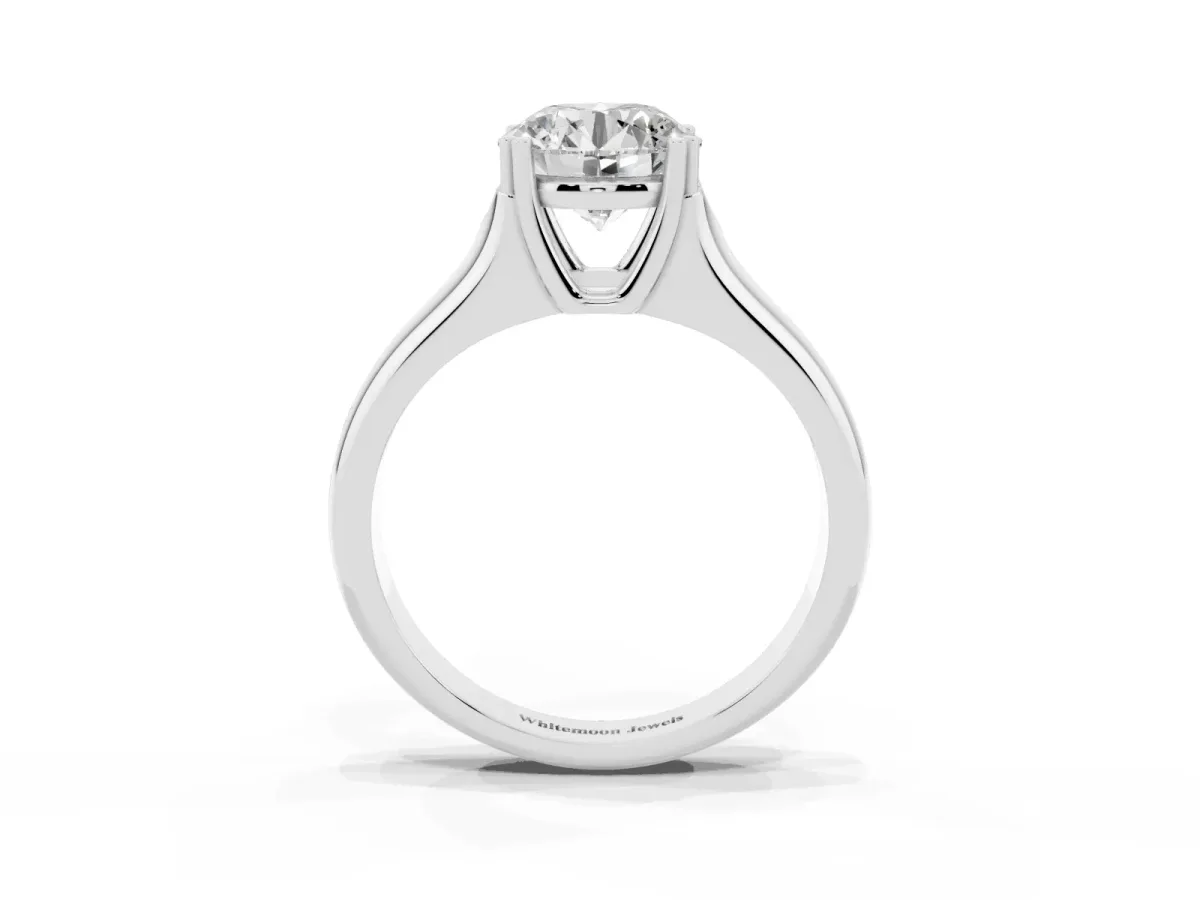 Round Cut Diamond Solitaire Ring with Wide Band and Prong Setting Silver