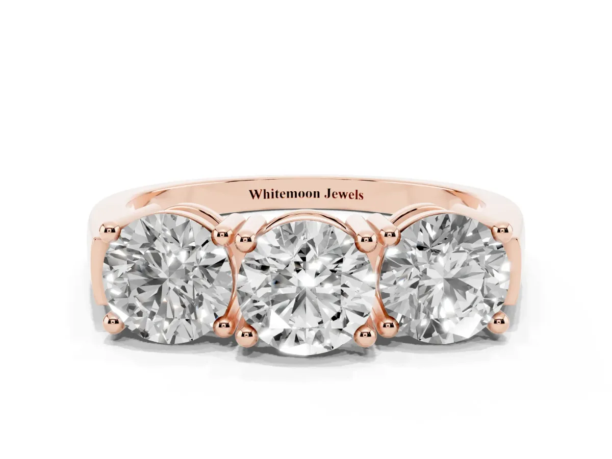 Three-Stone Round Cut Diamond Channel Band with Prong Setting Rose gold