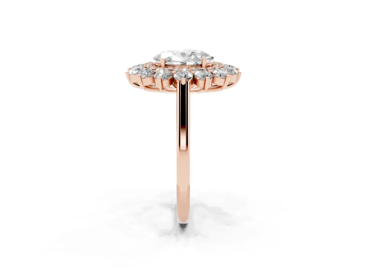 Oval Cut Diamond Floral Double Halo Engagement Ring with Prong Setting Rose gold