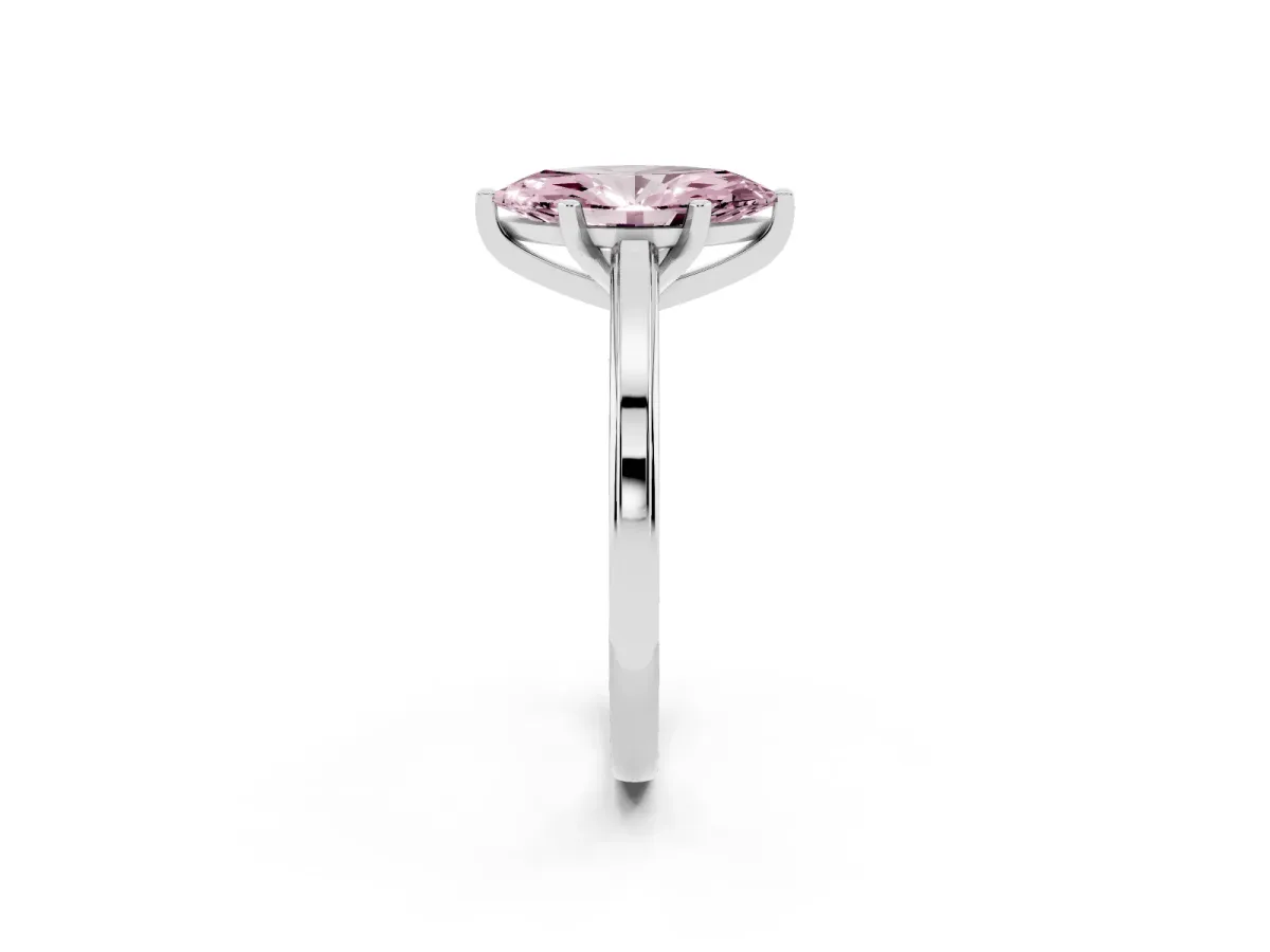 Fancy Pink Marquise Cut Solitaire Diamond Ring with Four-Prong Setting and Classic Band Silver