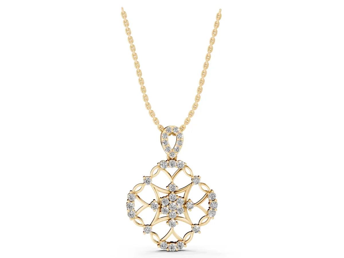 Round Diamond Halo Pendant with Pavé Setting Yellow gold
