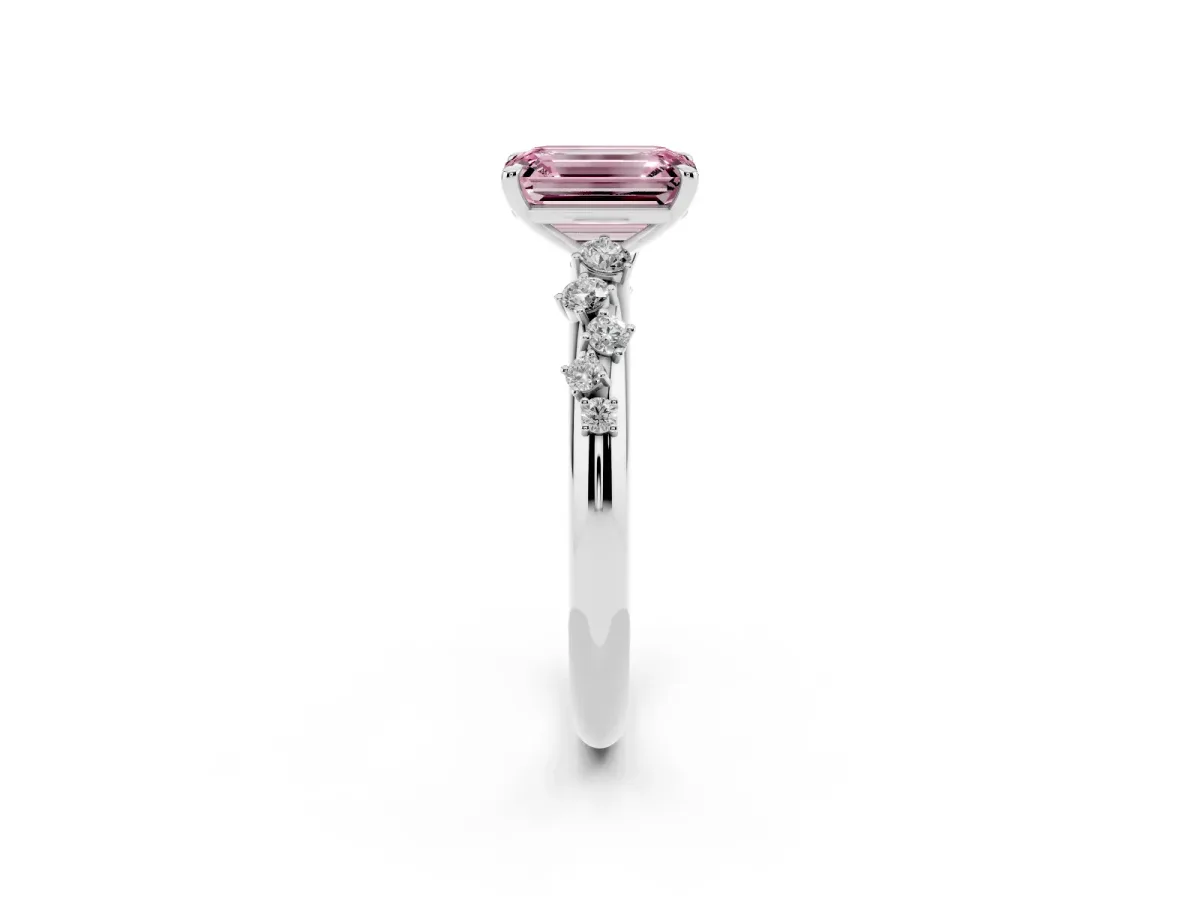 Fancy Pink Emerald Cut Diamond Cluster Prong-Set Solitaire Ring Platinum