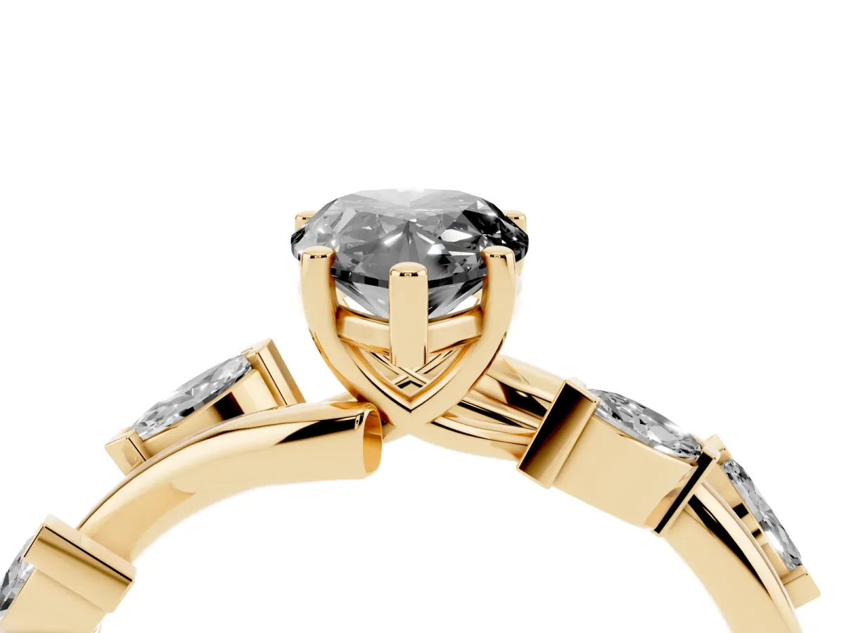 Fancy Black Pear Cut Solitaire Twisted Band Marquise Accent Prong Setting Ring Yellow gold