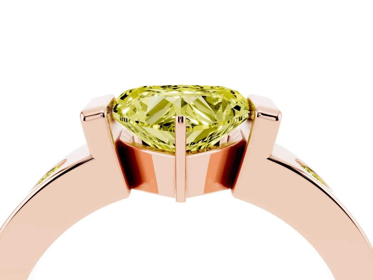 Fancy Yellow Heart Cut Brilliant Channel-Set Diamond Ring with Bezel Prong Setting Rose gold