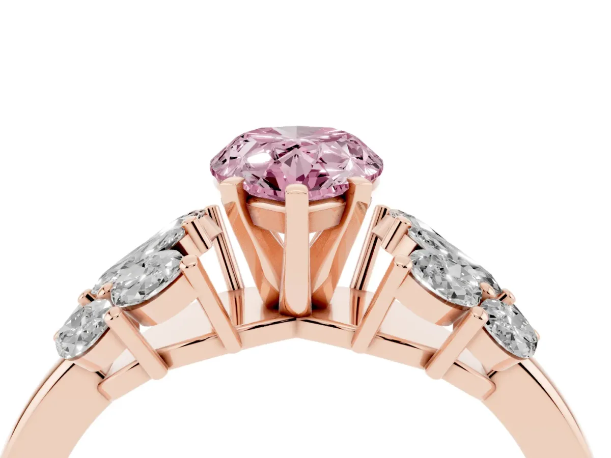 Fancy Pink Pear Cut Diamond Cluster Leaf Design Ring with Prong Setting Rose gold