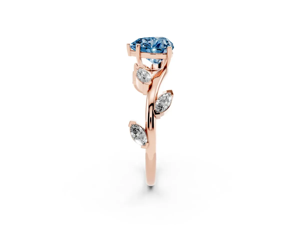 Fancy Blue Heart Cut Solitaire Twisted Band Marquise Accent Prong Setting Ring Rose gold