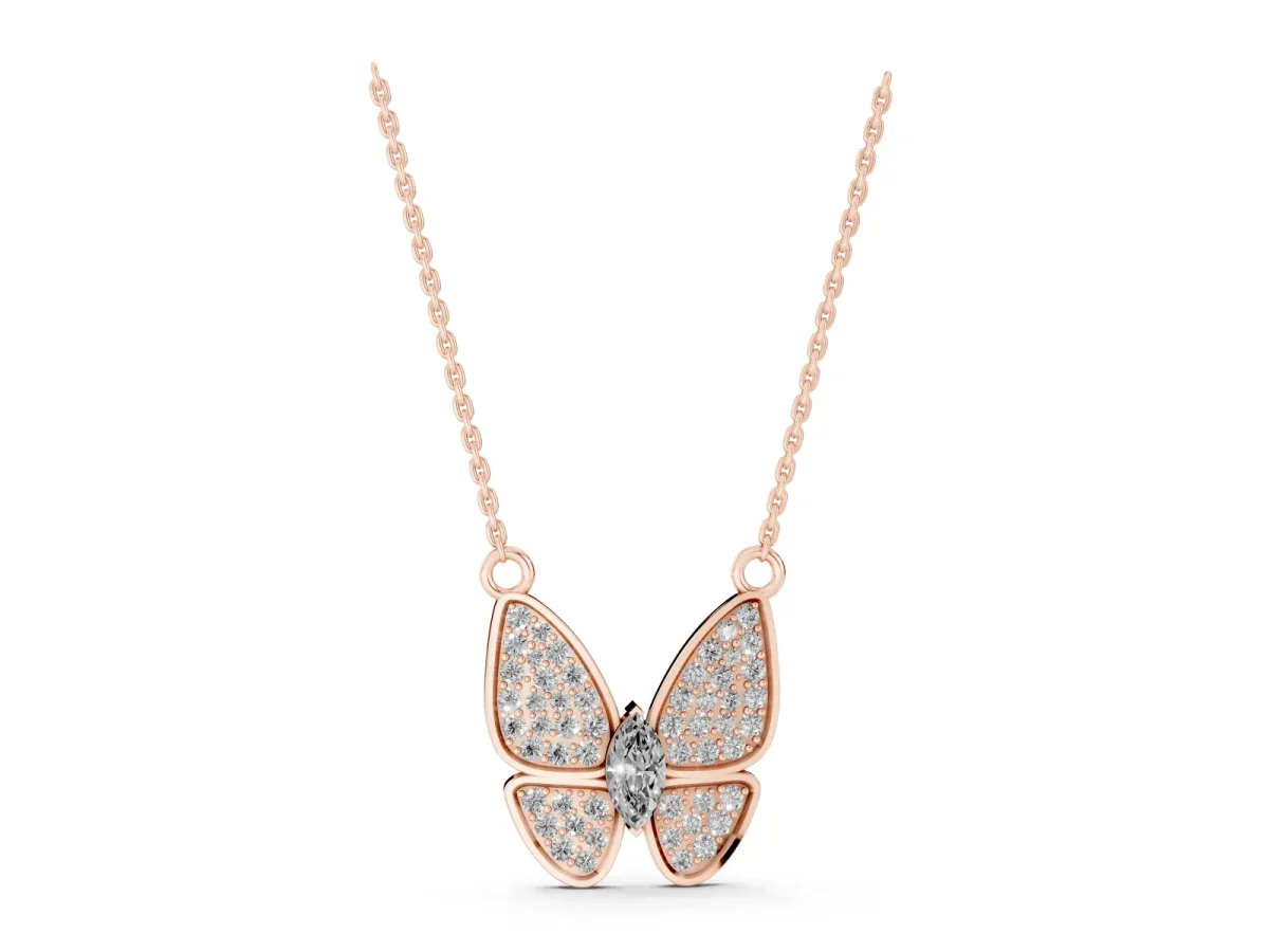Pavé Oval Prong Butterfly Pendant Rose gold