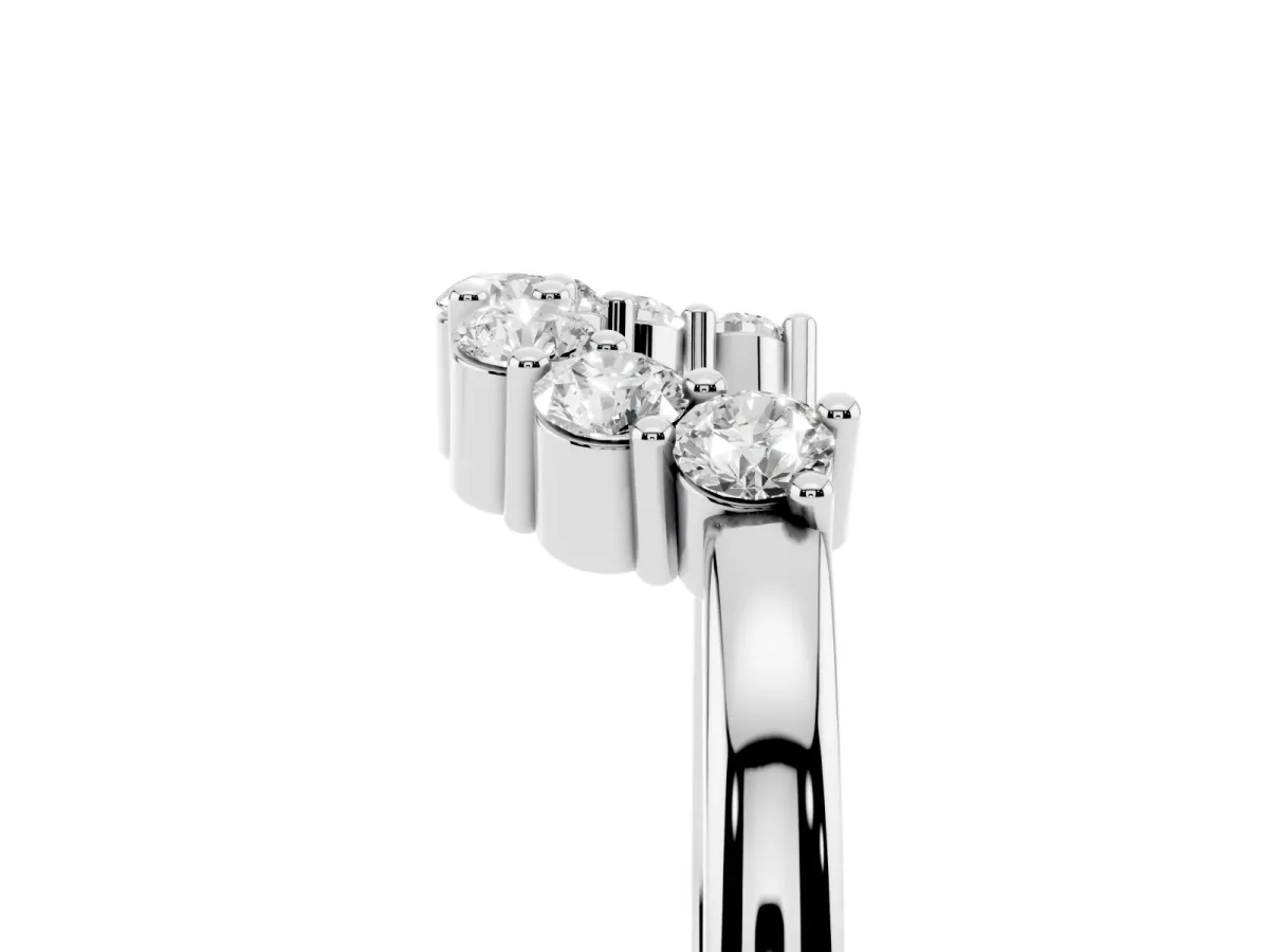 Curved Round Diamond Pave Band with Prong Setting Platinum