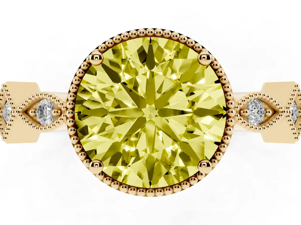 Fancy Yellow Round Cut Milgrain Marquise Diamond Twist Band Ring Yellow gold