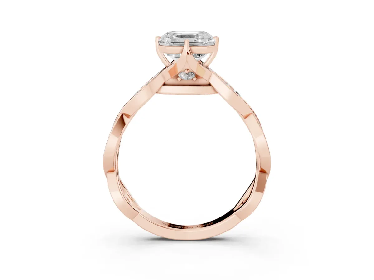 Asscher Cut Solitaire Twist Band with Leaf Prong Setting Rose gold