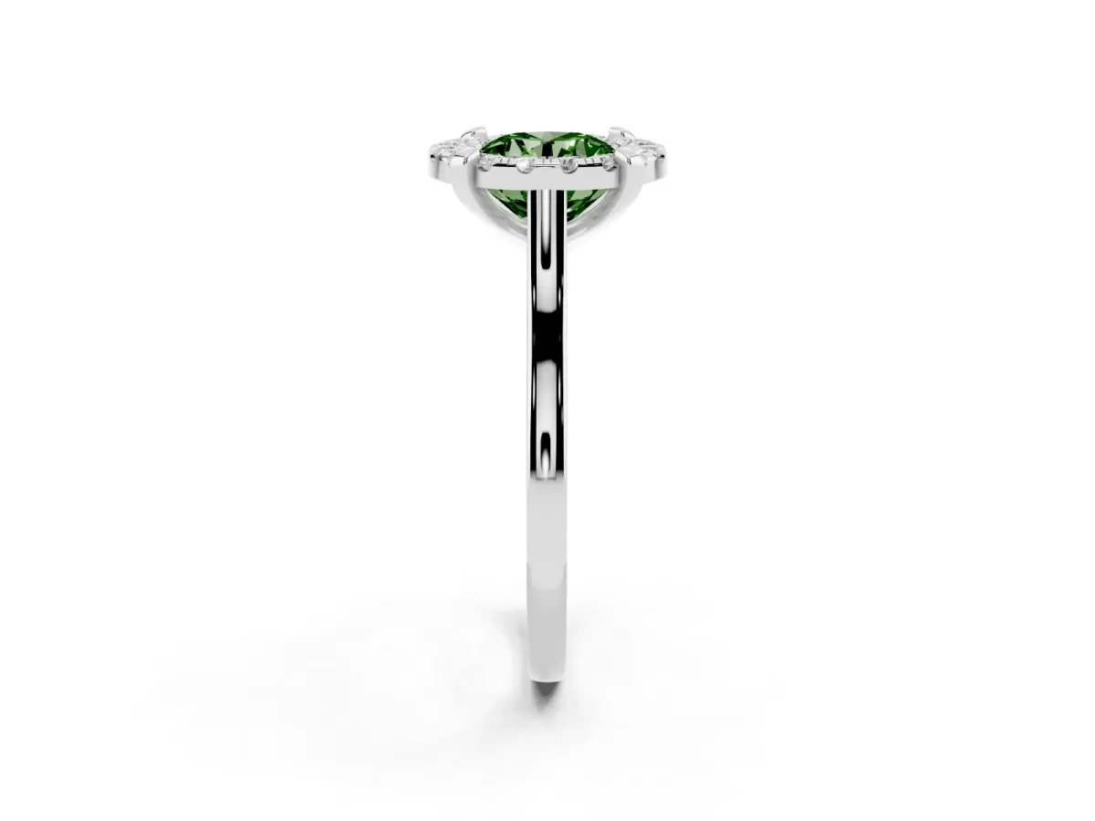 Fancy Green Round Cut Diamond Cluster Halo Solitaire with Four-Prong Setting Platinum