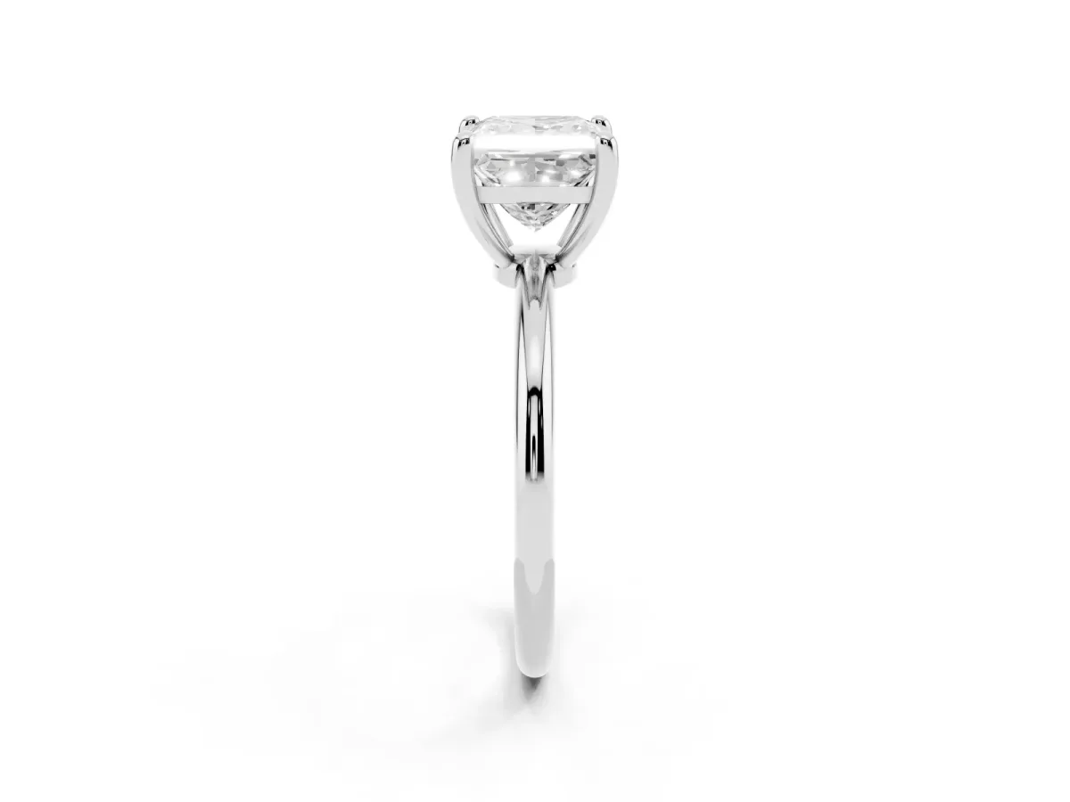 Princess Cut Solitaire Diamond Ring with 4-Prong Setting on a Classic Band Silver