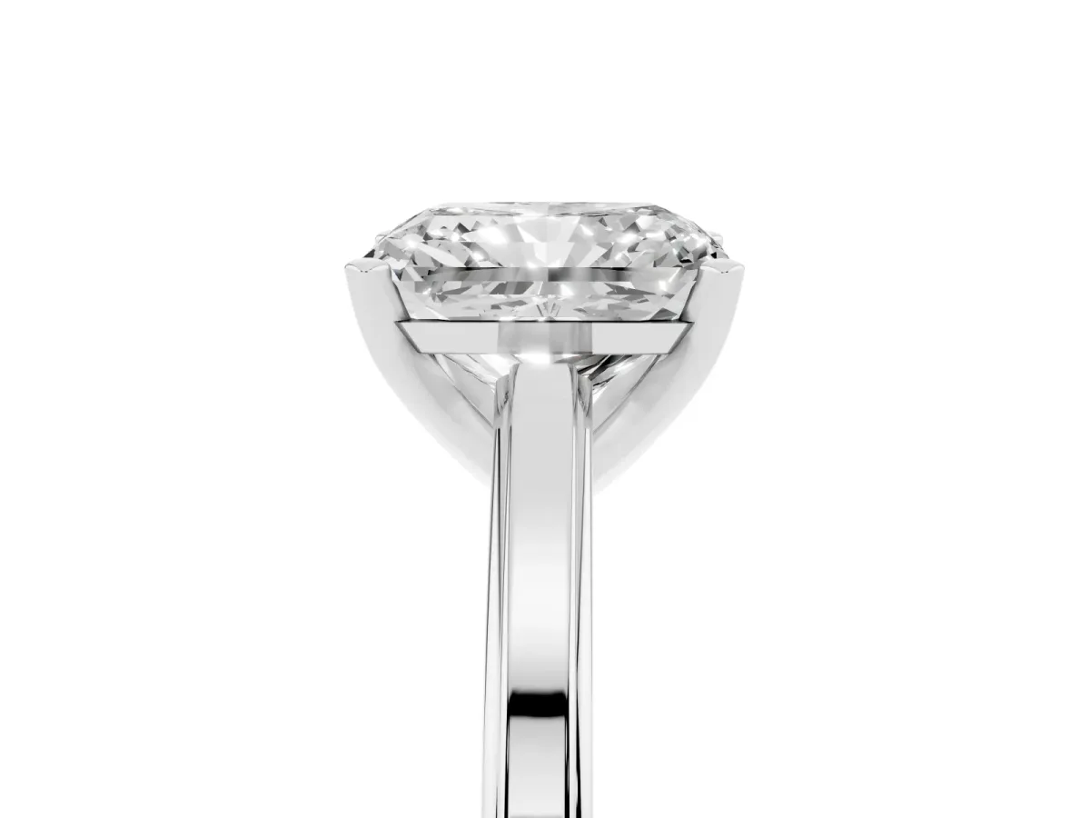 Radiant Cut Solitaire Diamond Ring with Four-Prong Setting and Classic Band Silver