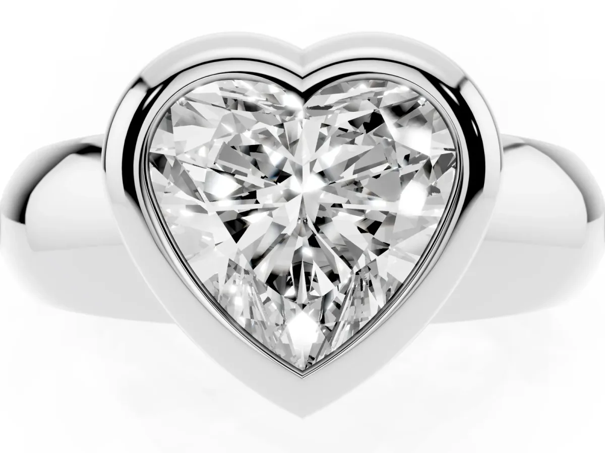 Bezel Set Heart Cut Solitaire Ring with Wide Band Platinum