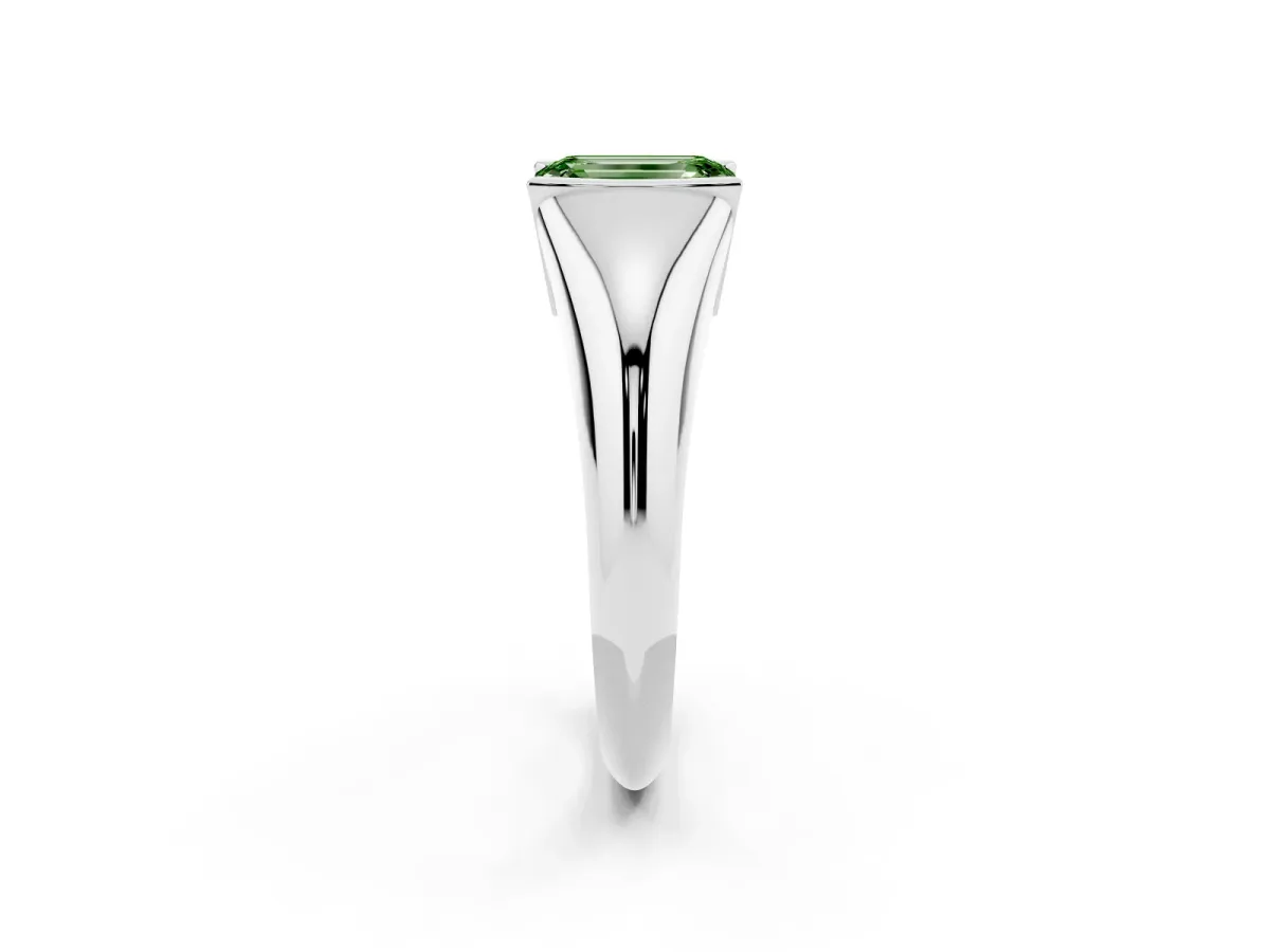 Fancy Green Emerald Cut Solitaire Tension Set Diamond Ring White gold