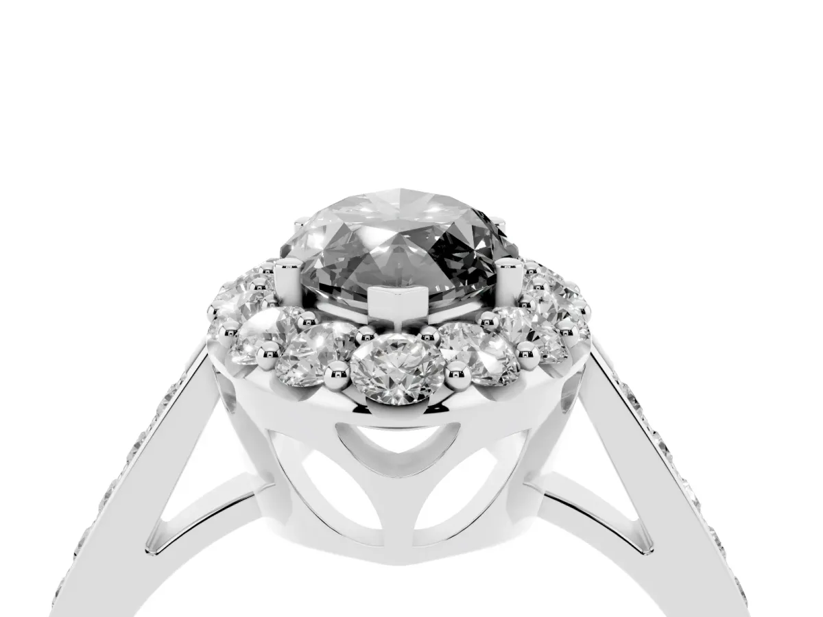 Fancy Black Marquise Cut Diamond Floral Halo Ring with Pavé Band and Prong Setting Silver