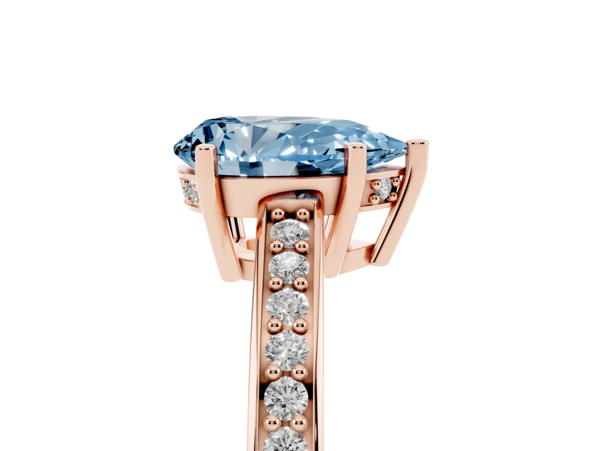 Fancy Blue Pear Cut Solitaire Pavé Band Prong Setting Ring Rose gold