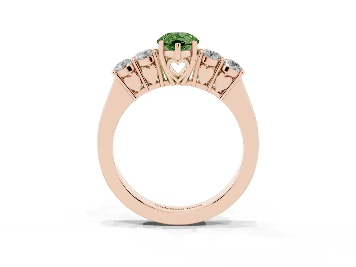 Fancy Green Pear Cut Cut Diamond Five-Stone Prong Set White Gold Ring Rose gold