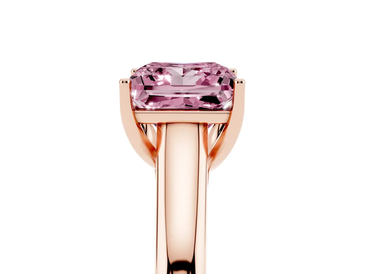 Fancy Pink Princess Cut Solitaire Engagement Ring with Tapered Band and Four-Prong Setting Rose gold