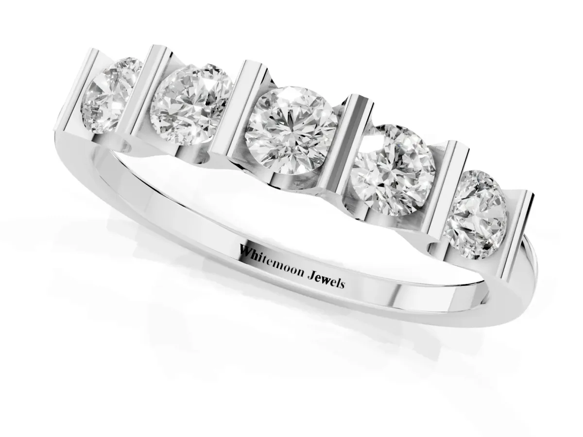 Channel-Set Round Diamond Five-Stone Band Platinum