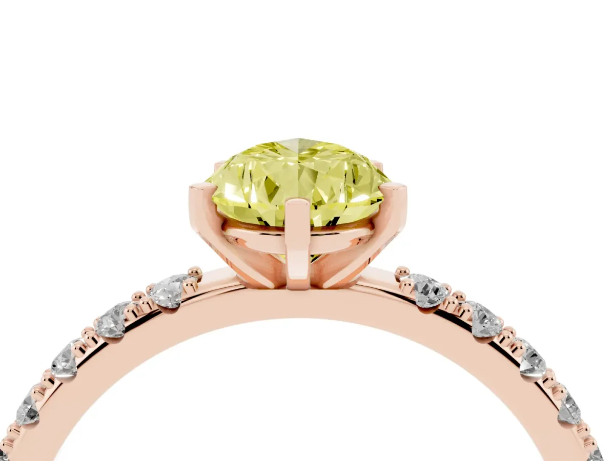 Fancy Yellow Pear Cut Diamond Solitaire Pavé Band with Four-Prong Setting Rose gold