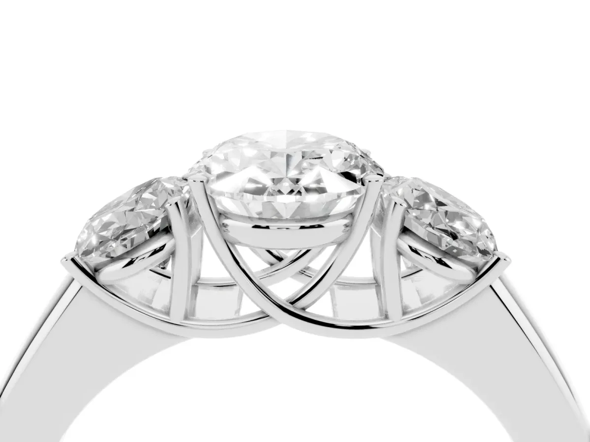 Three-Stone Oval Cut Cut Diamond Ring with Prong Setting and Classic Band Silver
